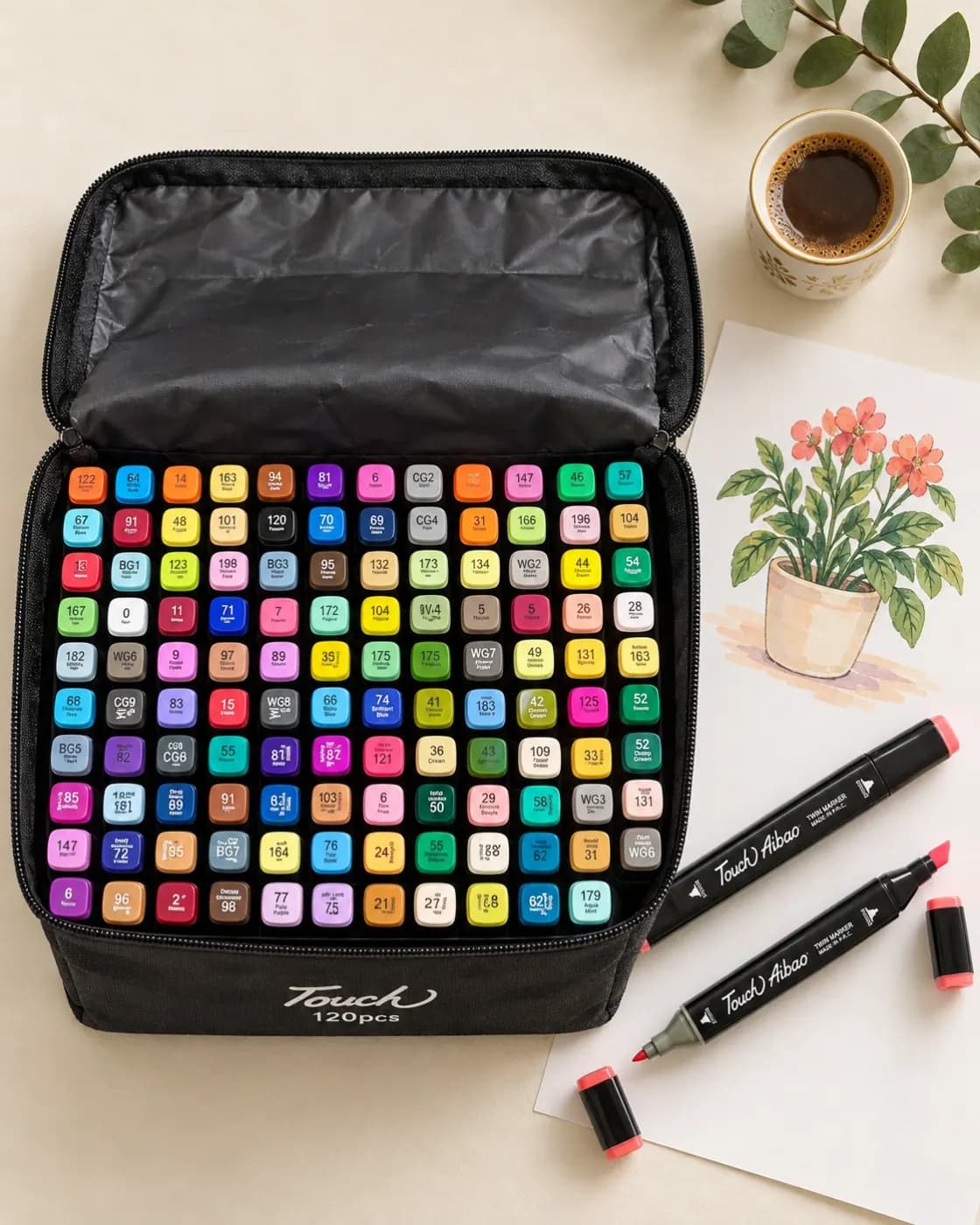 Touch Alcohol Markers β 120 Colours with Carry Bag