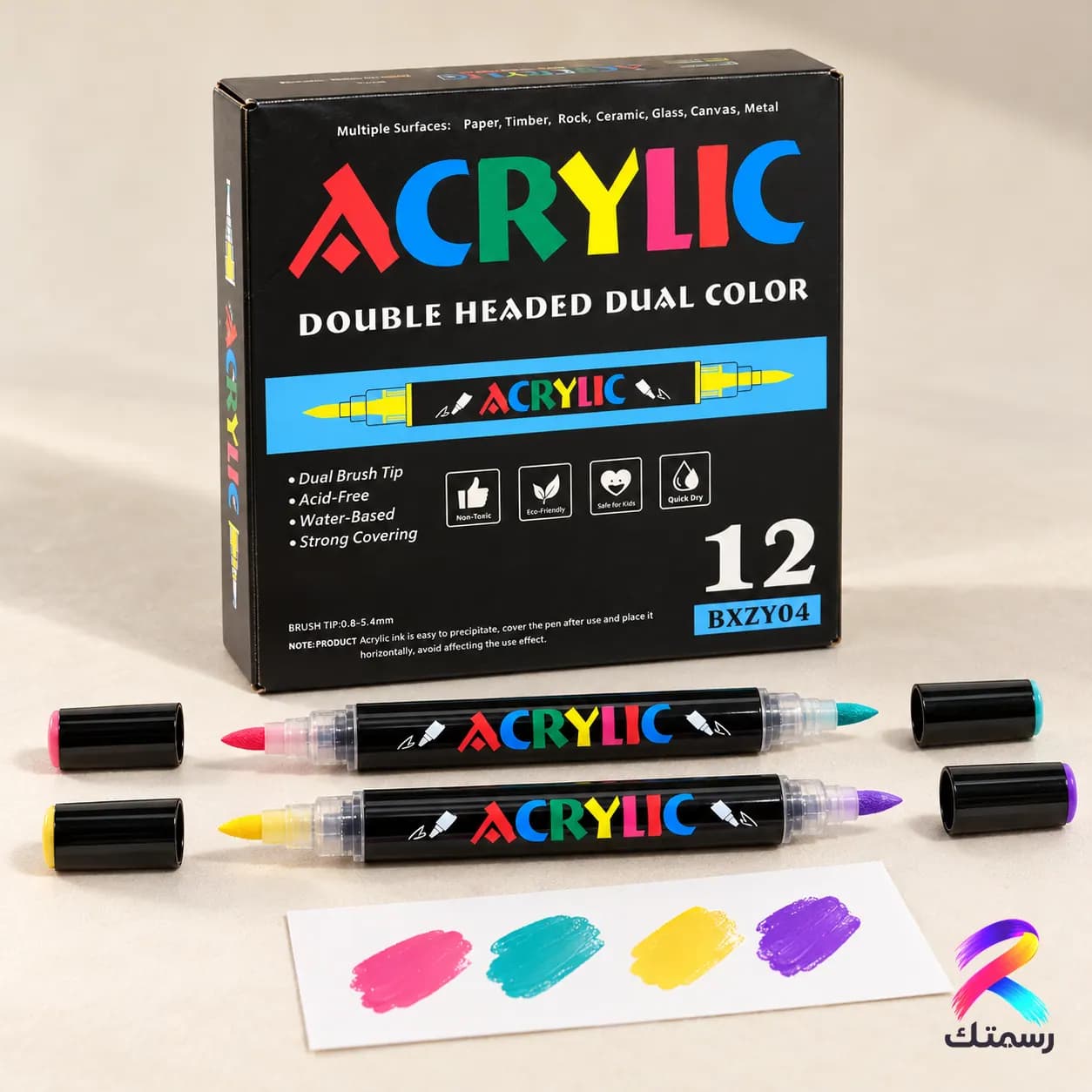 Double-Ended Acrylic Markers β 12 Pens (24 Colours)